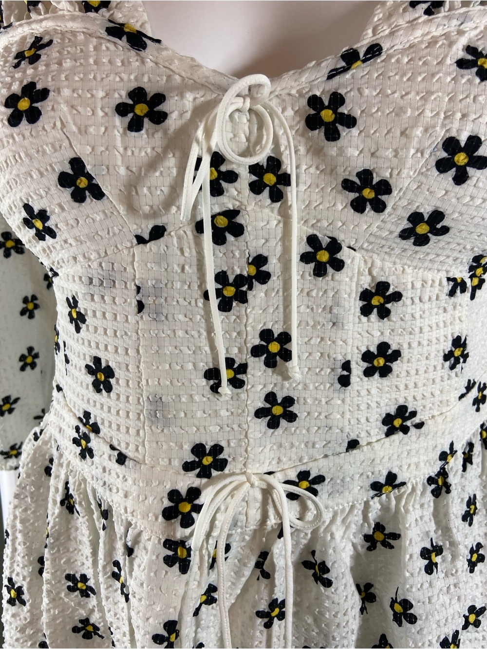 For Love & Lemons Connie White Babydoll Mini Dress Black Floral Print Small S - Picture 7 of 14